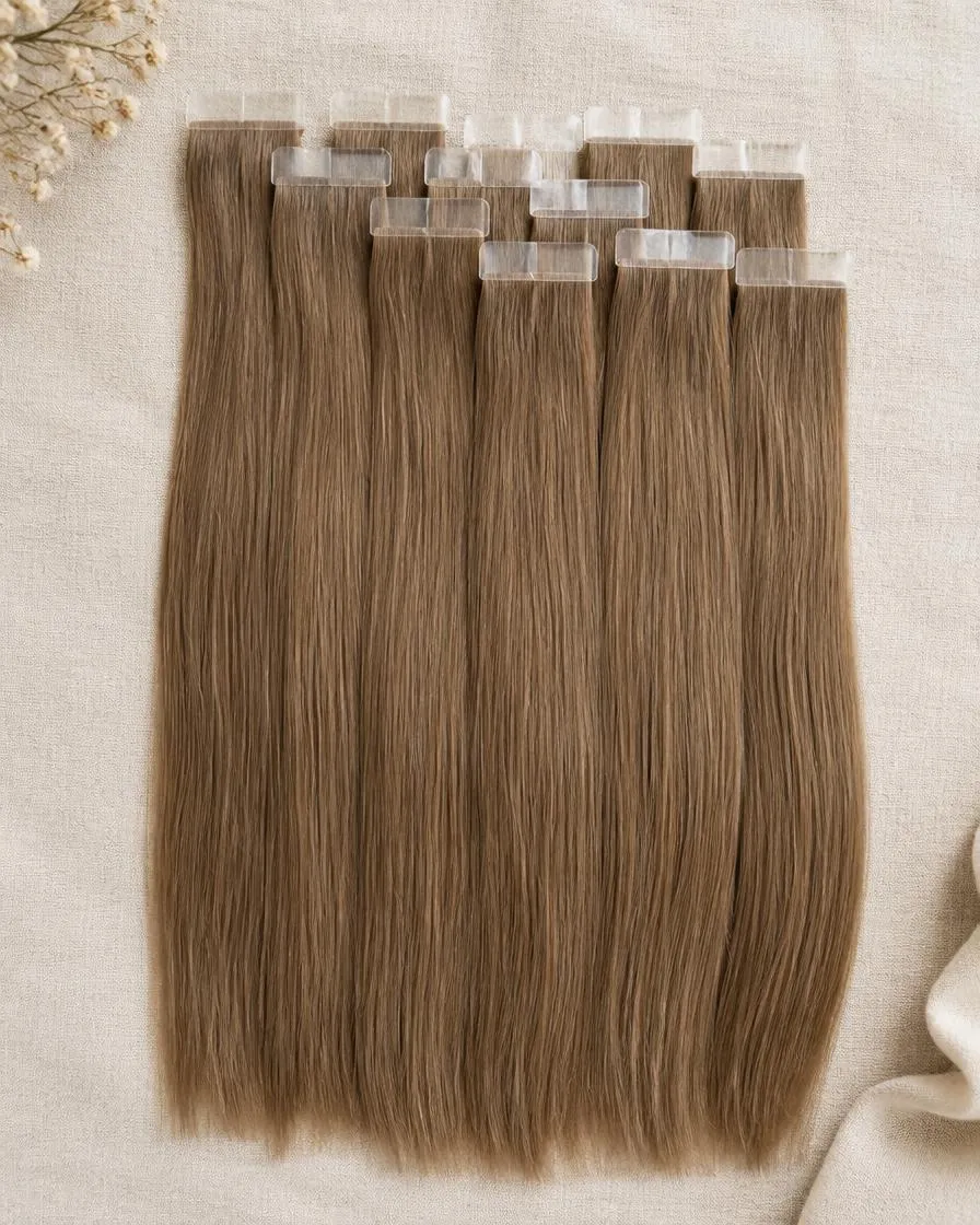 Tape-in hair extensions, AI illustration