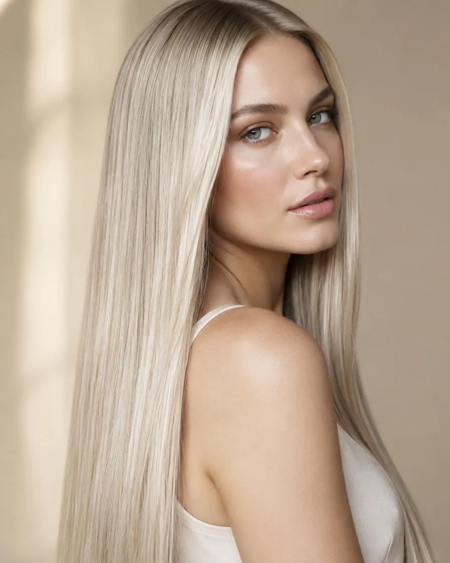 Ash blonde hair extensions, AI illustration